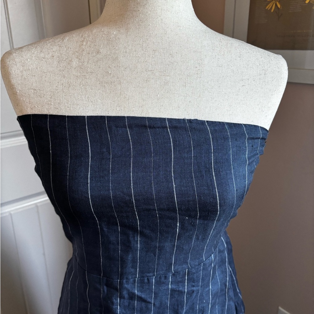 We’re All Pretty Girls - Navy Pinstripe Strapless Midi Dress (NWT) - Picture 3 of 10